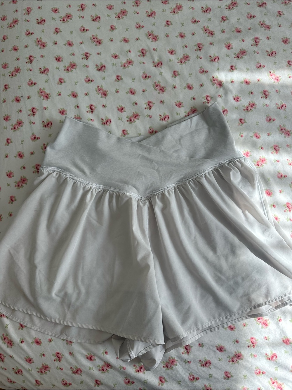 Women's Light Gray Cross-Over Waist Shorts